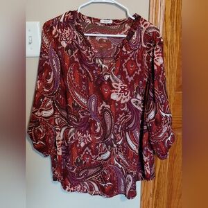 Maurices Paisley V-Neck Blouse - Burgundy and Plum